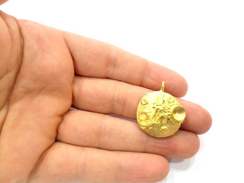 Gold Pendant Blank Mosaic Base inlay Blank Necklace Blank Resin Blank Mountings Gold Plated Brass ( 7mm blank ) G10184