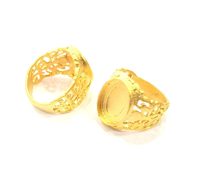 Gold Ring Settings Blank inlay Ring Mosaic Ring Bezel Base Cabochon Mountings (17x13mm blank ) Gold Plated Brass G10185