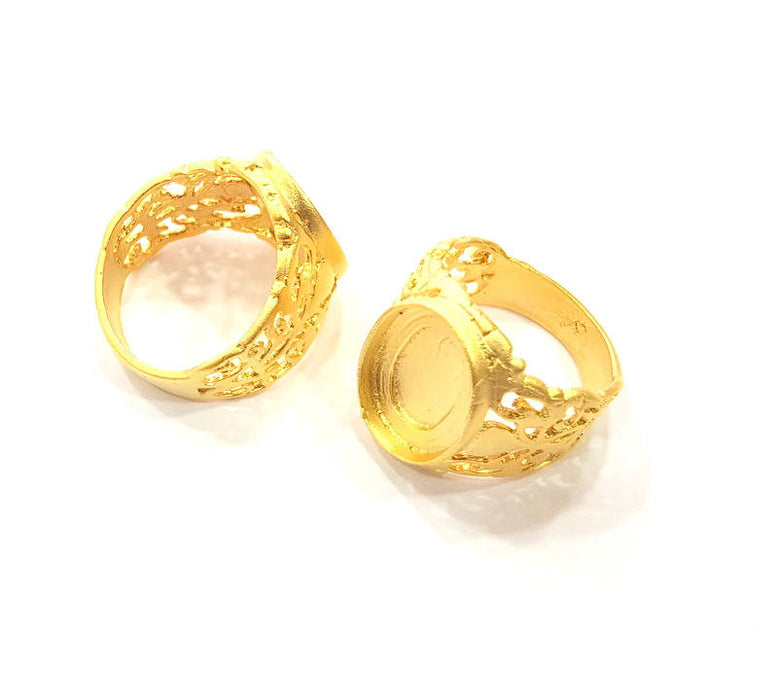 Gold Ring Settings Blank inlay Ring Mosaic Ring Bezel Base Cabochon Mountings (17x13mm blank ) Gold Plated Brass G10185