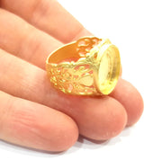 Gold Ring Settings Blank inlay Ring Mosaic Ring Bezel Base Cabochon Mountings (17x13mm blank ) Gold Plated Brass G10185