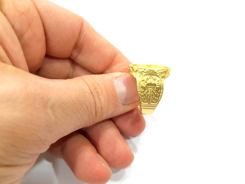 Gold Ring Settings Blank inlay Ring Mosaic Ring Bezel Base Cabochon Mountings (19x14mm blank ) Gold Plated Brass G10186