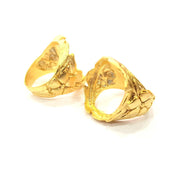 Gold Ring Settings Blank inlay Ring Mosaic Ring Bezel Base Cabochon Mountings Adjustable (20mm blank ) Gold Plated Brass G10187