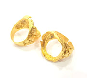 Gold Ring Settings Blank inlay Ring Mosaic Ring Bezel Base Cabochon Mountings Adjustable (20mm blank ) Gold Plated Brass G10187