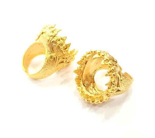 Gold Ring Settings Blank inlay Ring Mosaic Ring Bezel Base Cabochon Mountings Adjustable (20mm blank ) Gold Plated Brass G10188