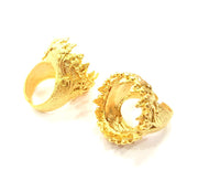 Gold Ring Settings Blank inlay Ring Mosaic Ring Bezel Base Cabochon Mountings Adjustable (20mm blank ) Gold Plated Brass G10188