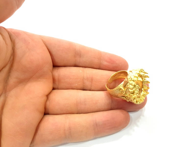 Gold Ring Settings Blank inlay Ring Mosaic Ring Bezel Base Cabochon Mountings Adjustable (20mm blank ) Gold Plated Brass G10188