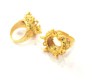 Gold Ring Settings Blank inlay Ring Mosaic Ring Bezel Base Cabochon Mountings Adjustable (16mm blank ) Gold Plated Brass G10190