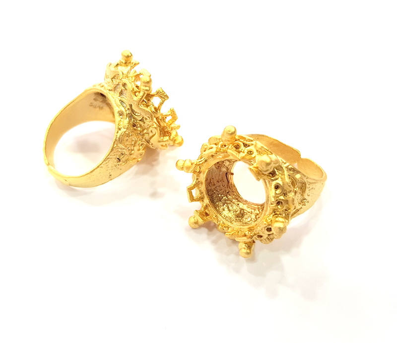 Gold Ring Settings Blank inlay Ring Mosaic Ring Bezel Base Cabochon Mountings Adjustable (16mm blank ) Gold Plated Brass G10190