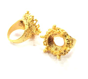 Gold Ring Settings Blank inlay Ring Mosaic Ring Bezel Base Cabochon Mountings Adjustable (16mm blank ) Gold Plated Brass G10190