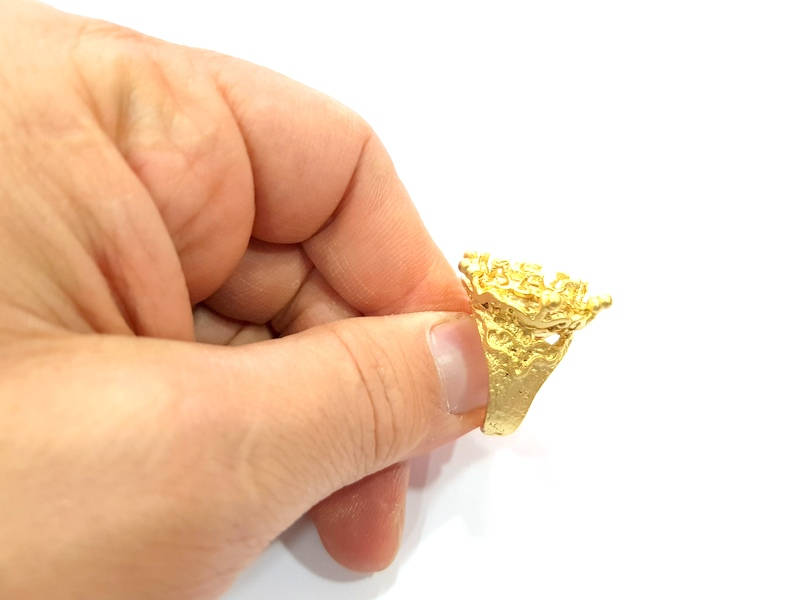 Gold Ring Settings Blank inlay Ring Mosaic Ring Bezel Base Cabochon Mountings Adjustable (16mm blank ) Gold Plated Brass G10190