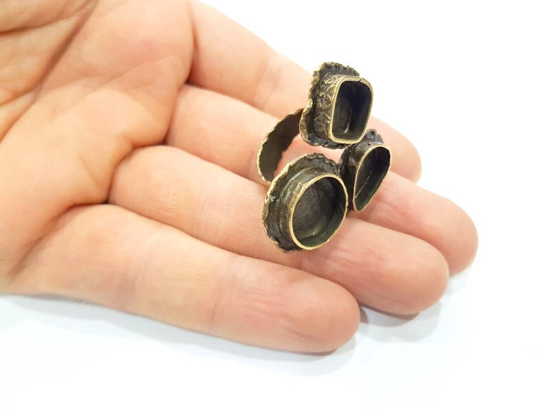 Antique Bronze Ring Blank Ring Setting inlay Blank Mosaic Bezel Base Cabochon Mountings (14+10+14x10mm ) Antique Bronze Plated Brass G11934