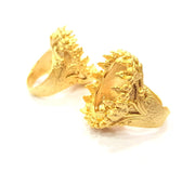 Gold Ring Settings Blank inlay Ring Mosaic Ring Bezel Base Cabochon Mountings Adjustable (25x18mm blank ) Gold Plated Brass G10191