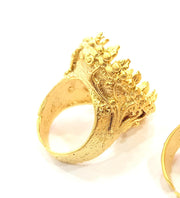 Gold Ring Settings Blank inlay Ring Mosaic Ring Bezel Base Cabochon Mountings Adjustable (25x18mm blank ) Gold Plated Brass G10191