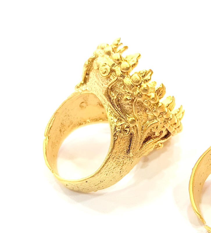 Gold Ring Settings Blank inlay Ring Mosaic Ring Bezel Base Cabochon Mountings Adjustable (25x18mm blank ) Gold Plated Brass G10191