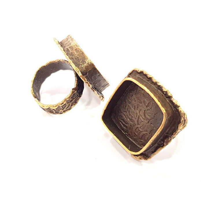 Antique Bronze Ring Blank Ring Setting inlay Blank Mosaic Bezel Base Cabochon Mountings ( 18x18 mm blank) Antique Bronze Plated Brass G11939