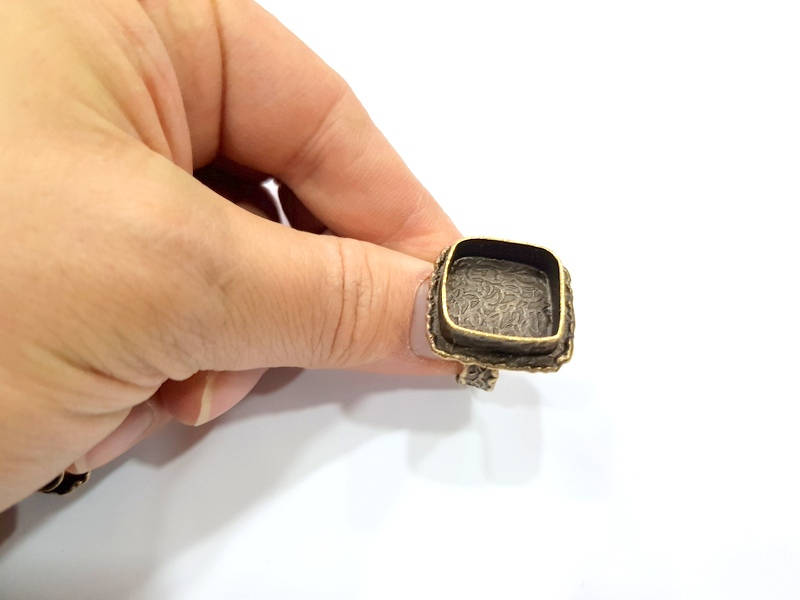 Antique Bronze Ring Blank Ring Setting inlay Blank Mosaic Bezel Base Cabochon Mountings ( 18x18 mm blank) Antique Bronze Plated Brass G11939