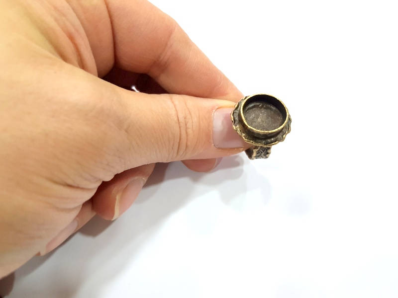Antique Bronze Ring Blank Ring Setting inlay Blank Mosaic Bezel Base Cabochon Mountings ( 14 mm blank) Antique Bronze Plated Brass G11942