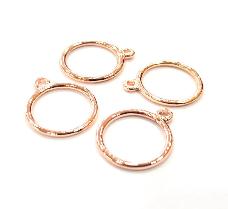 4 Rose Gold Circle Charms Rose Gold Plated Connectors (15 mm)  G10205