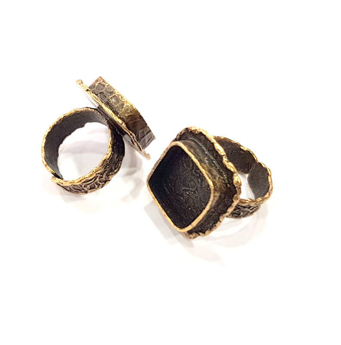 Antique Bronze Ring Blank Ring Setting inlay Blank Mosaic Bezel Base Cabochon Mountings ( 14x14 mm blank) Antique Bronze Plated Brass G11943