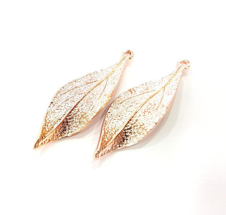 2 Rose Gold Leaf Pendant Rose Gold Plated Pendant (45x10 mm) G10210