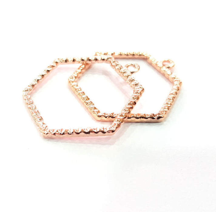 2 Hexagon Charm Rose Gold Pendant Rose Gold Plated Pendant (30 mm) G10217