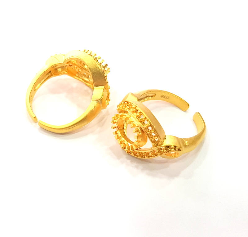 Gold Ring Blank Ring Settings Ring Bezel Base Cabochon Mountings Adjustable  (2mm and 8x6mm  blank ) Gold Plated Brass G10218