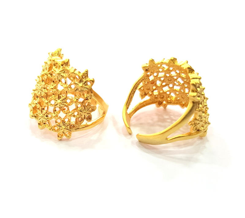 Gold Ring Blank Ring Settings Ring Bezel Base Cabochon Mountings Adjustable  (1mm  blank ) Gold Plated Brass G10219