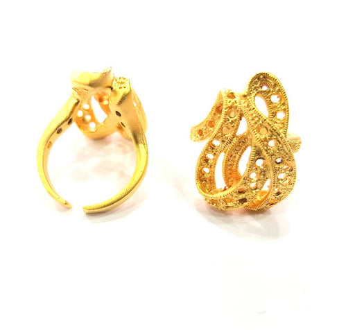 Gold Ring Blank Ring Settings Ring Bezel Base Cabochon Mountings Adjustable  (2mm  blank ) Gold Plated Brass G10220