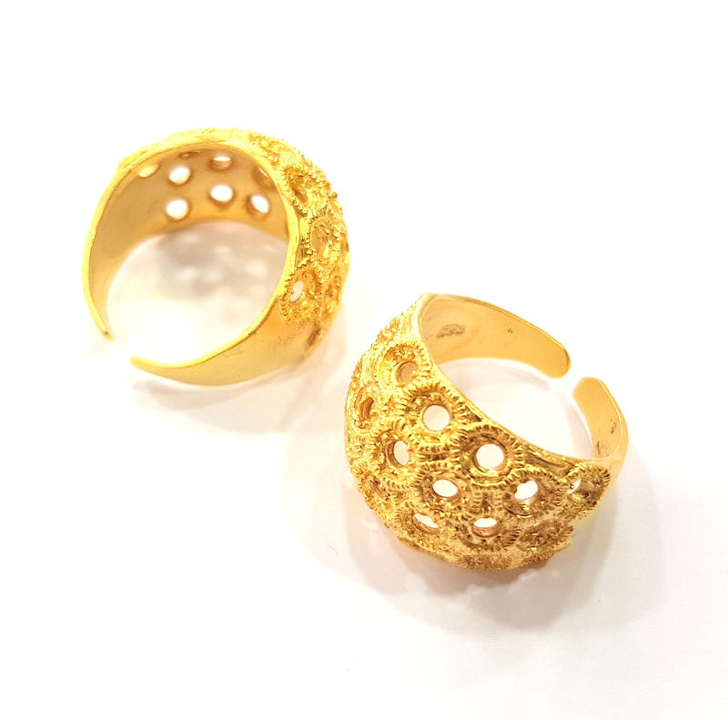 Gold Ring Blank Ring Settings Ring Bezel Base Cabochon Mountings Adjustable  (2mm  blank ) Gold Plated Brass G10221