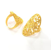 Gold Ring Blank Ring Settings Ring Bezel Base Cabochon Mountings Adjustable  (2mm  blank ) Gold Plated Brass G10223