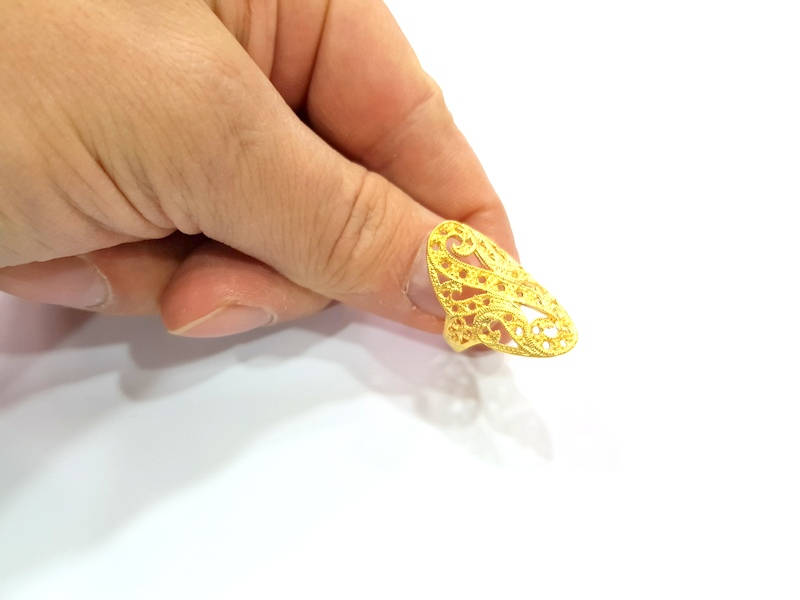 Gold Ring Blank Ring Settings Ring Bezel Base Cabochon Mountings Adjustable  (2mm  blank ) Gold Plated Brass G10223