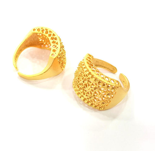 Gold Ring Blank Ring Settings Ring Bezel Base Cabochon Mountings Adjustable  (2mm  blank ) Gold Plated Brass G10224