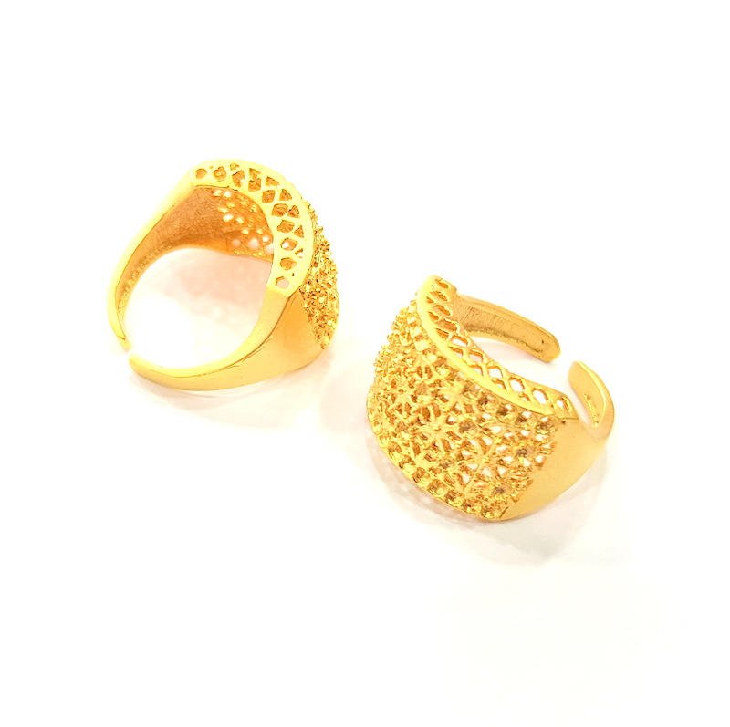 Gold Ring Blank Ring Settings Ring Bezel Base Cabochon Mountings Adjustable  (2mm  blank ) Gold Plated Brass G10224