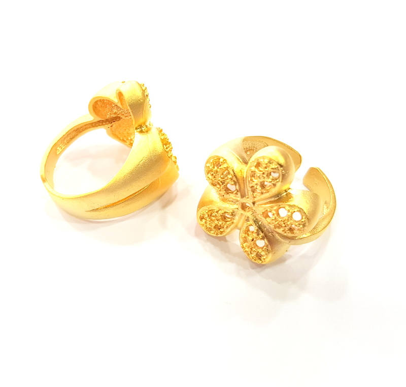 Gold Ring Blank Ring Settings Ring Bezel Base Cabochon Mountings Adjustable  (2mm  blank ) Gold Plated Brass G10225