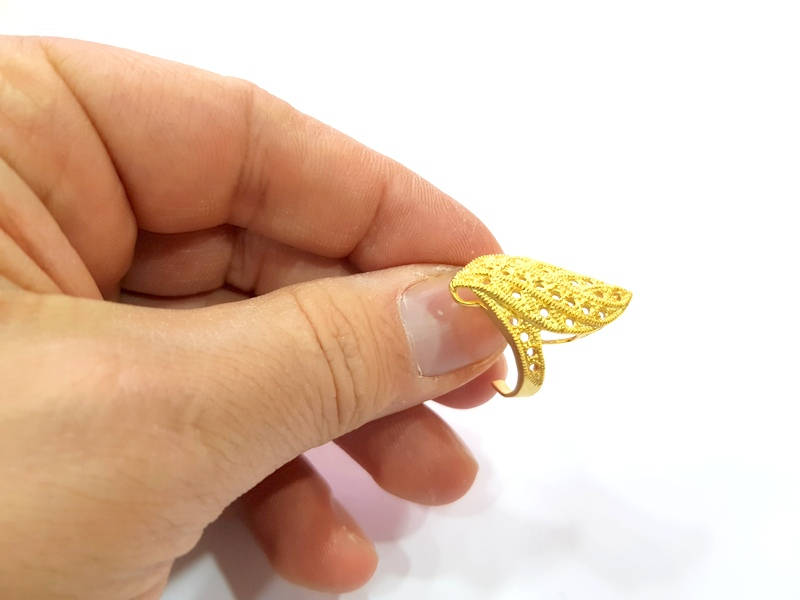 Gold Ring Blank Ring Settings Ring Bezel Base Cabochon Mountings Adjustable  (2mm  blank ) Gold Plated Brass G10226