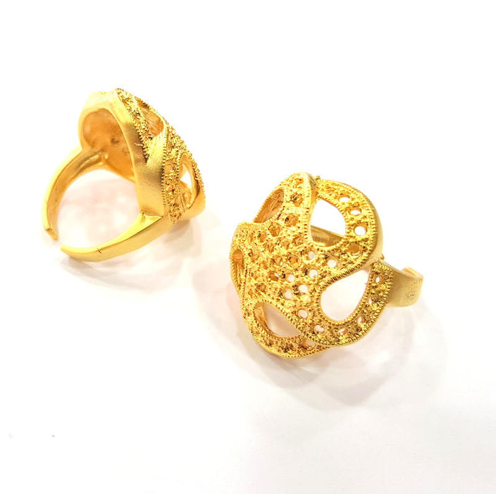 Gold Ring Blank Ring Settings Ring Bezel Base Cabochon Mountings Adjustable  (2mm  blank ) Gold Plated Brass G10227