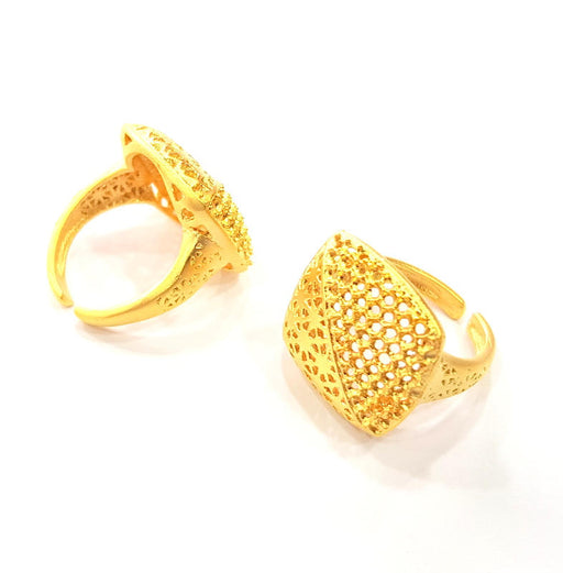 Gold Ring Blank Ring Settings Ring Bezel Base Cabochon Mountings Adjustable  (2mm  blank ) Gold Plated Brass G10228