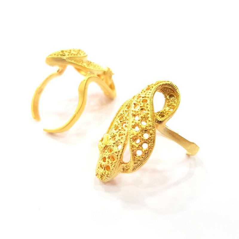 Gold Ring Blank Ring Settings Ring Bezel Base Cabochon Mountings Adjustable  (2mm  blank ) Gold Plated Brass G10229