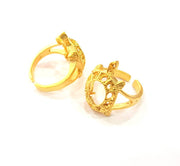 Gold Ring Blank Ring Settings Ring Bezel Base Cabochon Mountings Adjustable  (2mm and 10x8mm blank ) Gold Plated Brass G10233