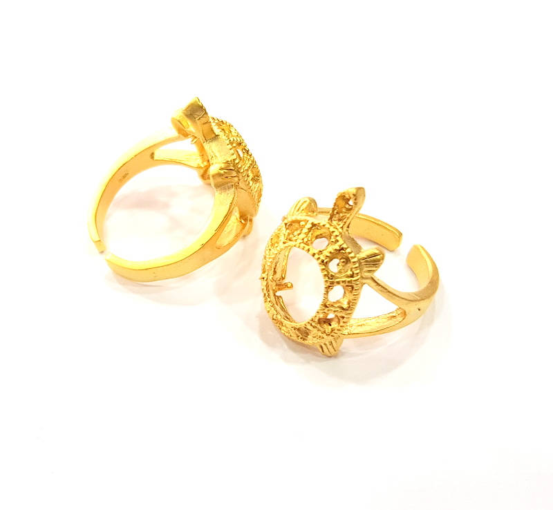 Gold Ring Blank Ring Settings Ring Bezel Base Cabochon Mountings Adjustable  (2mm and 10x8mm blank ) Gold Plated Brass G10233