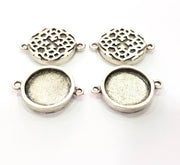 4 Silver Connector Pendant Blank Bezel Base Setting inlay Blank Earring Base Resin Mountings Antique Silver Plated (16 mm blank)  G11970