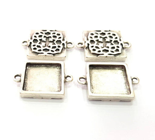 4 Silver Connector Pendant Blank Bezel Base Setting inlay Blank Earring Base Resin Mountings Antique Silver Plated (16 mm blank)  G11968