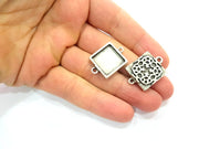 4 Silver Connector Pendant Blank Bezel Base Setting inlay Blank Earring Base Resin Mountings Antique Silver Plated (16 mm blank)  G11968