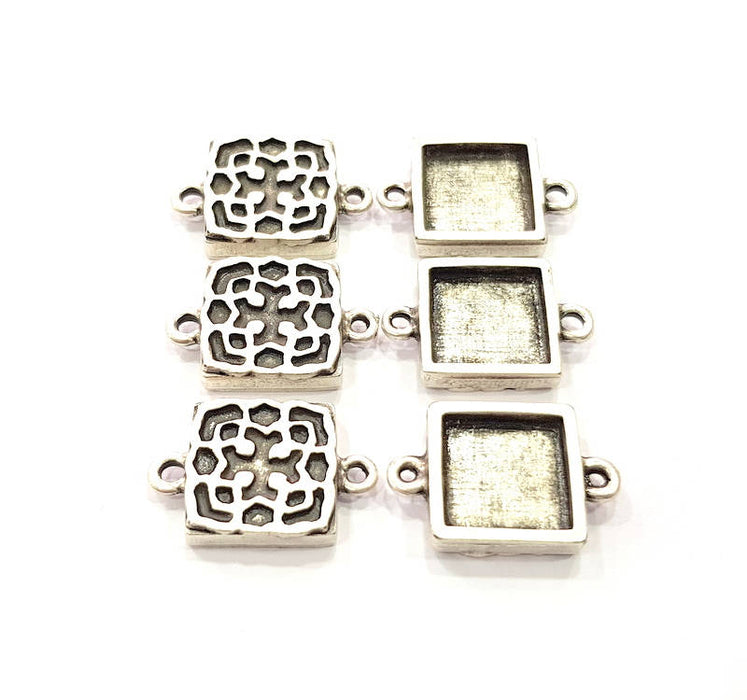 6 Silver Connector Pendant Blank Bezel Base Setting inlay Blank Earring Base Resin Mountings Antique Silver Plated (12 mm blank)  G11971
