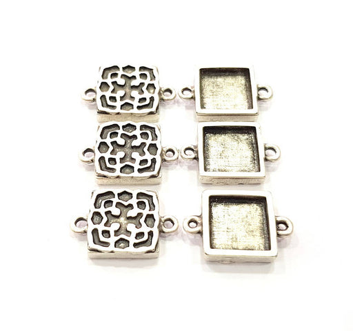 6 Silver Connector Pendant Blank Bezel Base Setting inlay Blank Earring Base Resin Mountings Antique Silver Plated (10 mm blank)  G11975