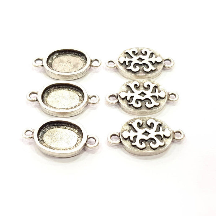 6 Silver Connector Pendant Blank Bezel Base Setting inlay Blank Earring Base Resin Mountings Antique Silver Plated (14x10 mm blank)  G11972