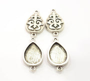 4 Silver Connector Pendant Blank Bezel Base Setting inlay Blank Earring Base Resin Mountings Antique Silver Plated (18x13 mm blank)  G11974