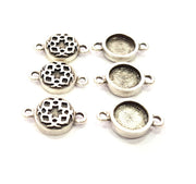 6 Silver Connector Pendant Blank Bezel Base Setting inlay Blank Earring Base Resin Mountings Antique Silver Plated (10 mm blank)  G11976