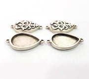 4 Silver Connector Pendant Blank Bezel Base Setting inlay Blank Earring Base Resin Mountings Antique Silver Plated (25x18 mm blank)  G14606