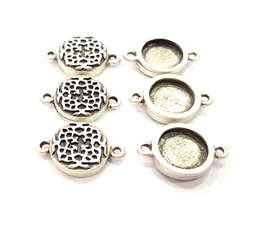 6 Silver Connector Pendant Blank Bezel Base Setting inlay Blank Earring Base Resin Mountings Antique Silver Plated (12 mm blank)  G11979